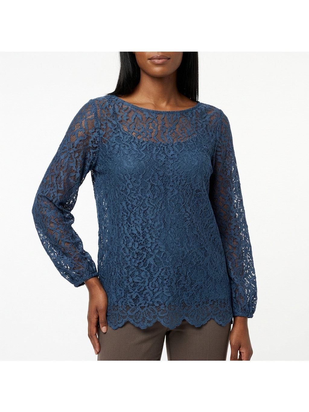 Loft Blue Lace Lightweight Top Women Long Sleeve Size L
